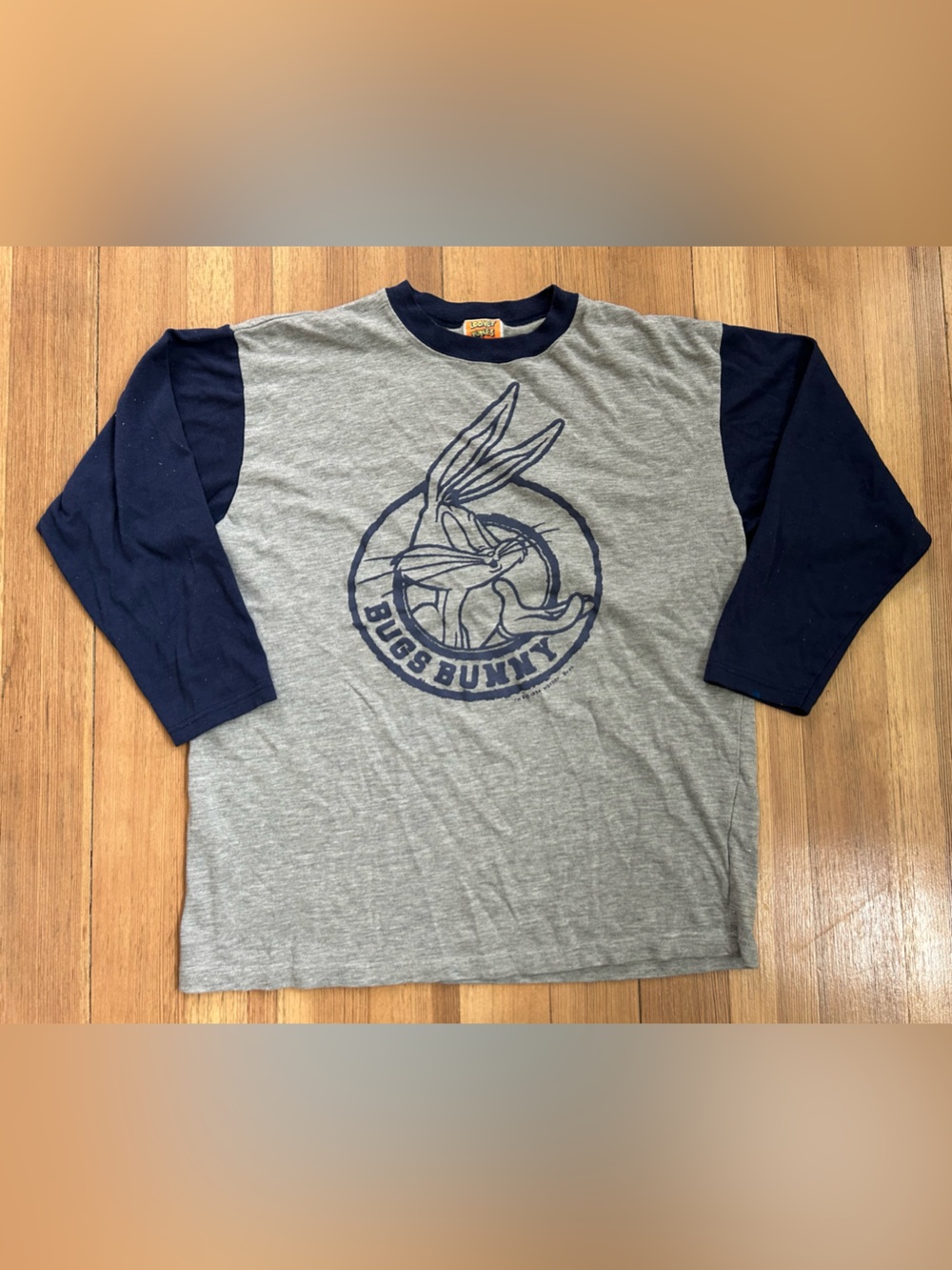 Vintage 1994 Bugs Bunny Looney Tunes Baseball T Shirt Raglan Grey Navy Medium M